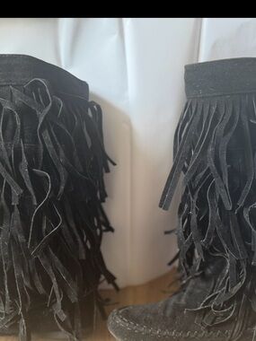Black Fringe Moccasin Women's Boots